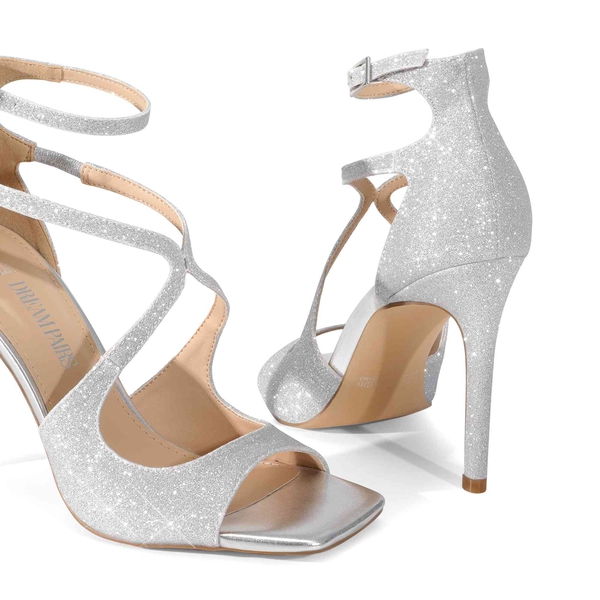 Cross Strappy Stiletto Heels - SILVER-GLITTER - 6